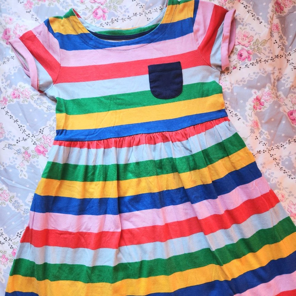 Mini Boden Rainbow stripe jersey pocket dress - Picture 3 of 6